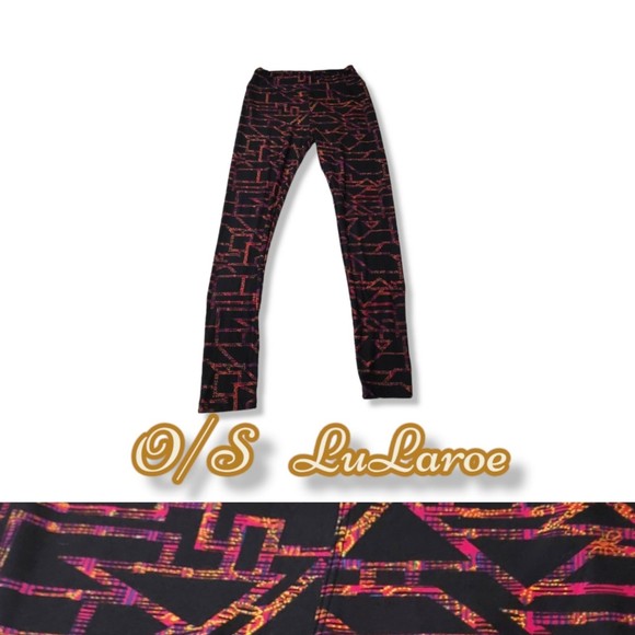 OS Lularoe Leggings Abstract line pattern orange red purple - Picture 1 of 11